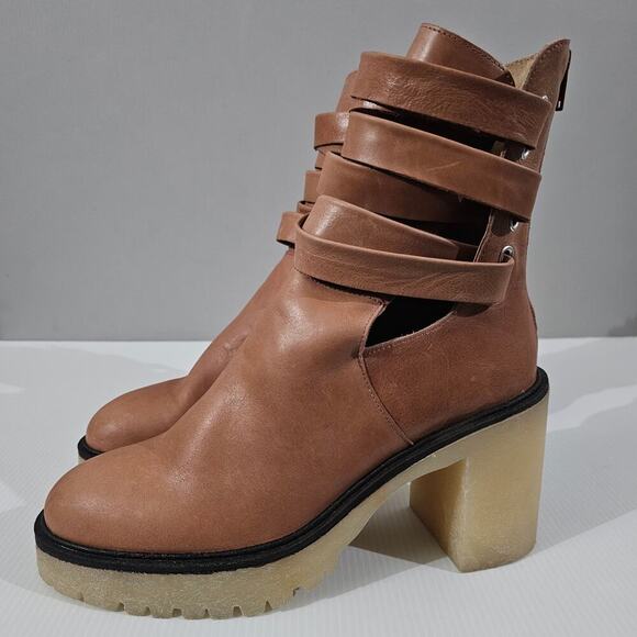 Free People Jesse Ankle Boot Womens EU 41 English Tan Leather Cutout Platform - Picture 16 of 16